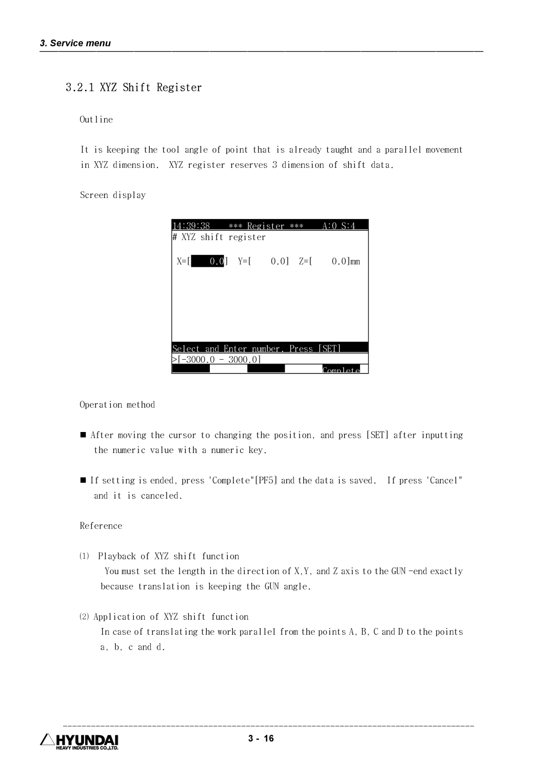 Hyundai HI4 operation manual XYZ Shift Register, Register A0 S4, Select and Enter number. Press SET, Complete 