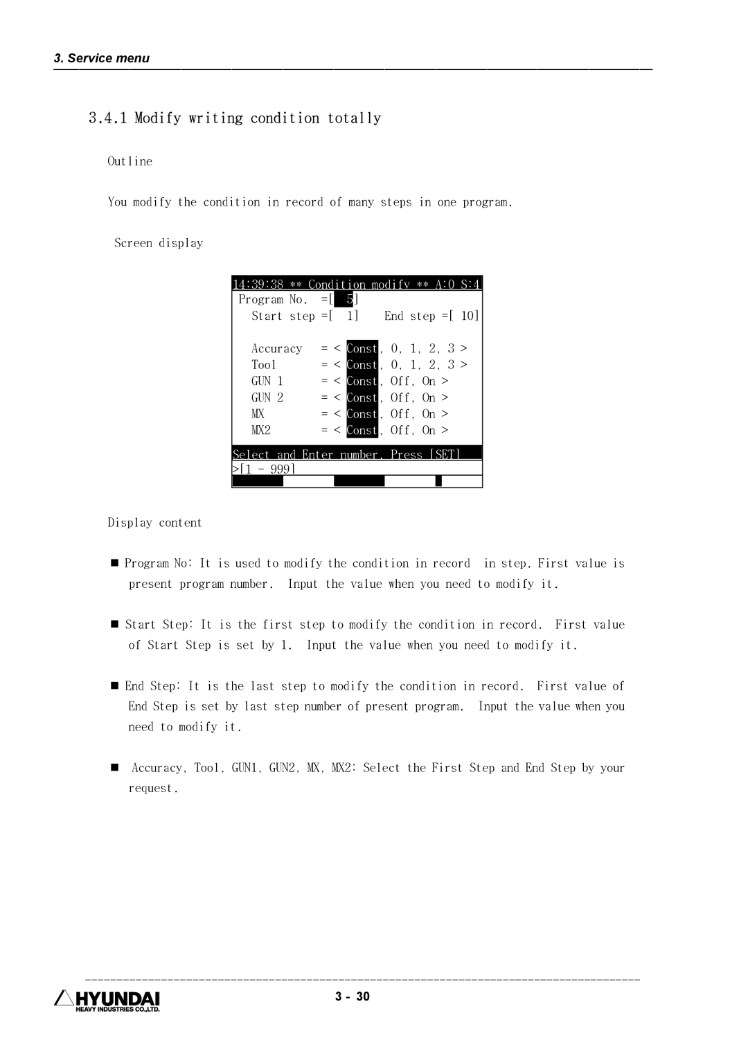 Hyundai HI4 operation manual Modify writing condition totally, MX2 