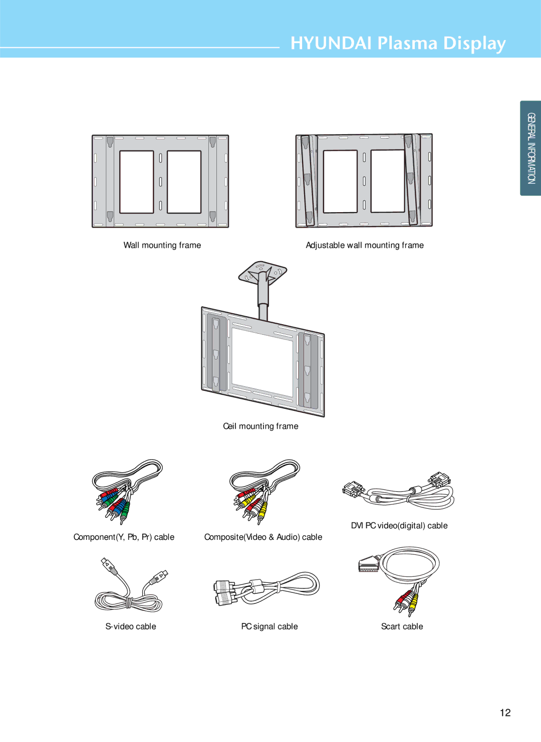 Hyundai HQP421SR, HQP501HR, HQP421HR manual Wall mounting frame, Video cable PC signal cable 