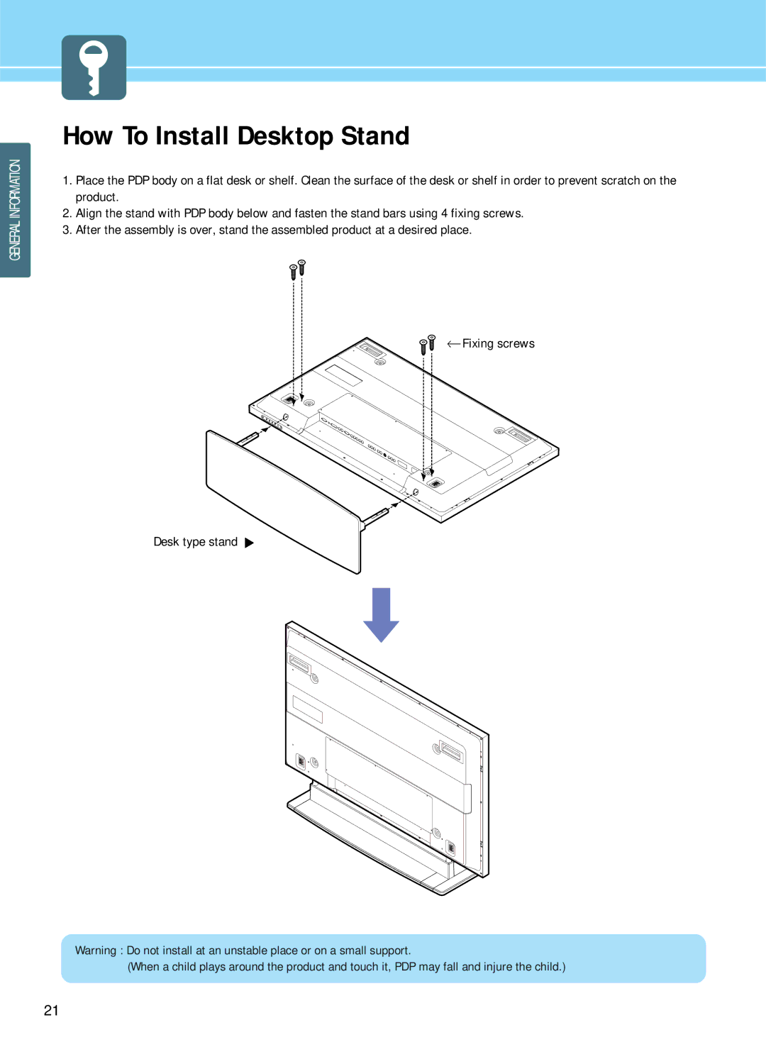 Hyundai HQP421SR, HQP501HR, HQP421HR manual How To Install Desktop Stand 