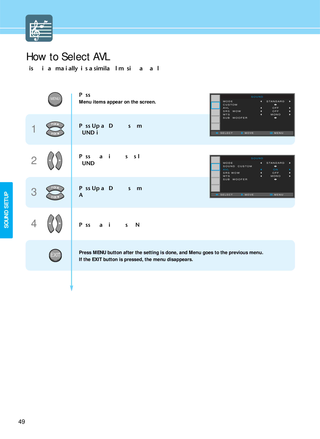 Hyundai HQP501HR, HQP421SR, HQP421HR manual How to Select AVL, Setup 