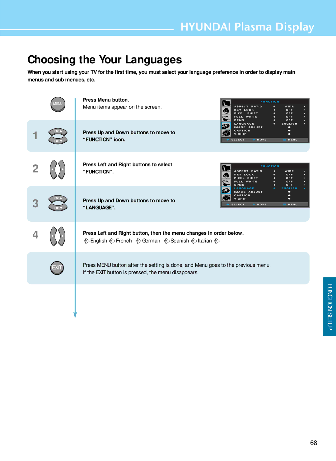 Hyundai HQP421HR, HQP421SR, HQP501HR manual Choosing the Your Languages 