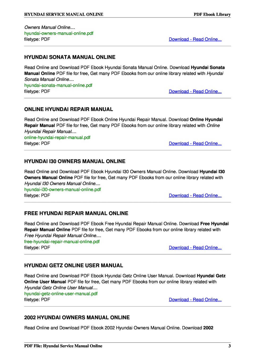 Hyundai I40, I30, I10, I20 Hyundai Sonata Manual Online, Online Hyundai Repair Manual, Free Hyundai Repair Manual Online 
