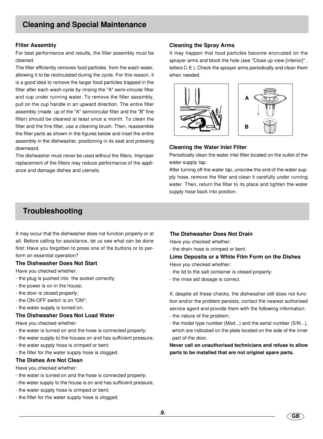 Hyundai IT DW12-BFM ME manual Cleaning and Special Maintenance, Troubleshooting 