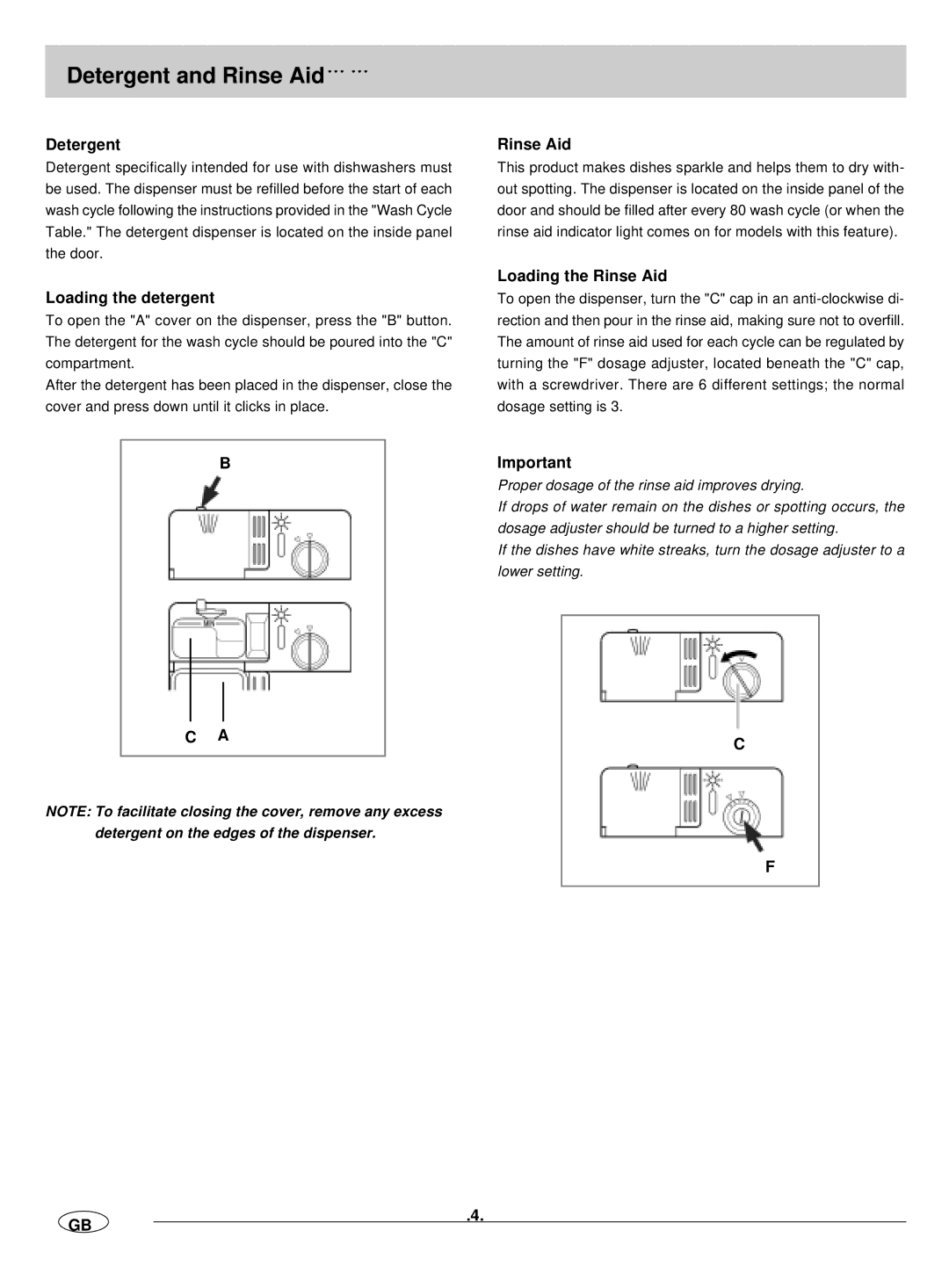 Hyundai IT DW12-BFM ME manual Detergent and Rinse Aid, Loading the detergent, Loading the Rinse Aid 