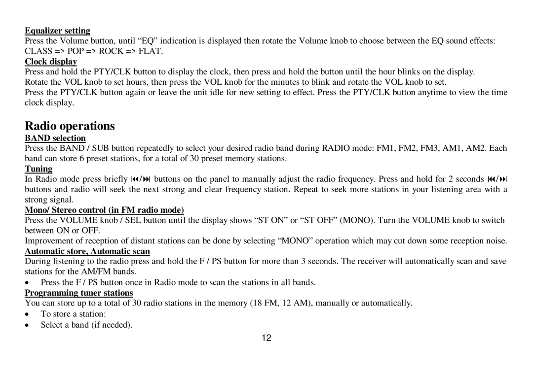 Hyundai IT H-CDM8033 instruction manual Radio operations 