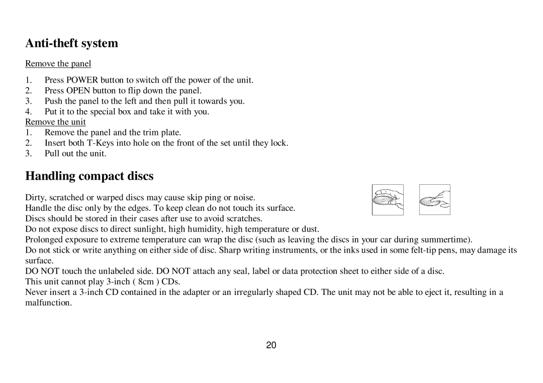 Hyundai IT H-CDM8033 instruction manual Anti-theft system, Handling compact discs 