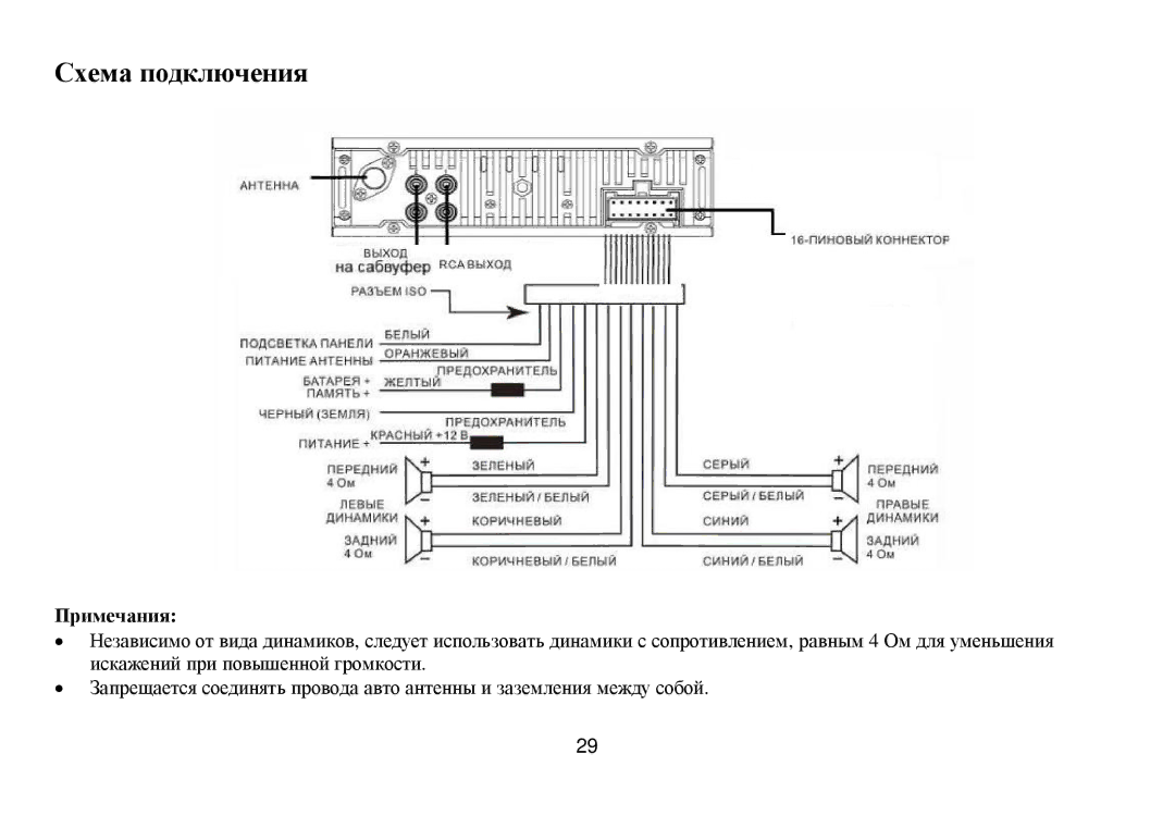 Hyundai IT H-CDM8033 instruction manual Схема пοдключения, Примечания 