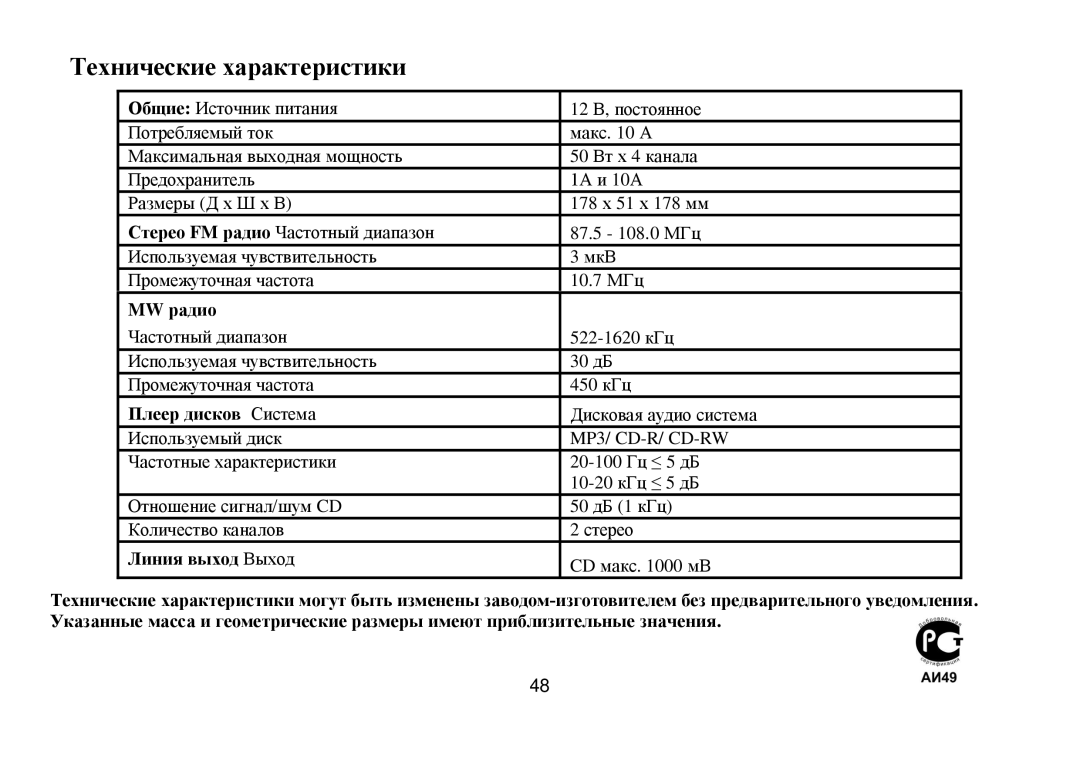 Hyundai IT H-CDM8033 instruction manual Τехнические характеристики, MW радиο, Плеер дискοв 