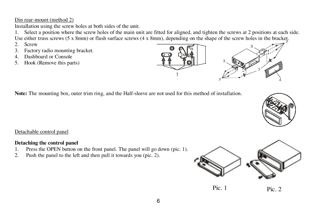 Hyundai IT H-CDM8033 instruction manual Pic, Detaching the control panel 