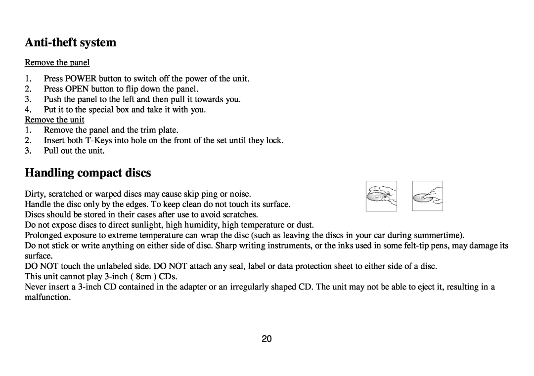 Hyundai IT H-CDM8033 instruction manual Anti-theftsystem, Handling compact discs 