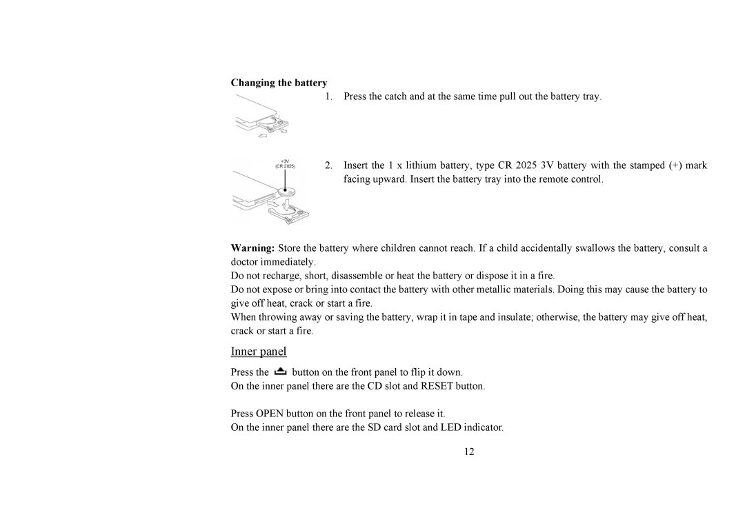 Hyundai IT H-CMD4006 instruction manual Inner panel, Changing the battery 