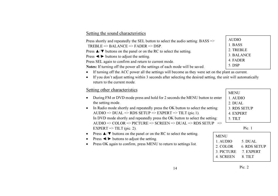 Hyundai IT H-CMD4006 instruction manual Setting the sound characteristics, Setting other characteristics 