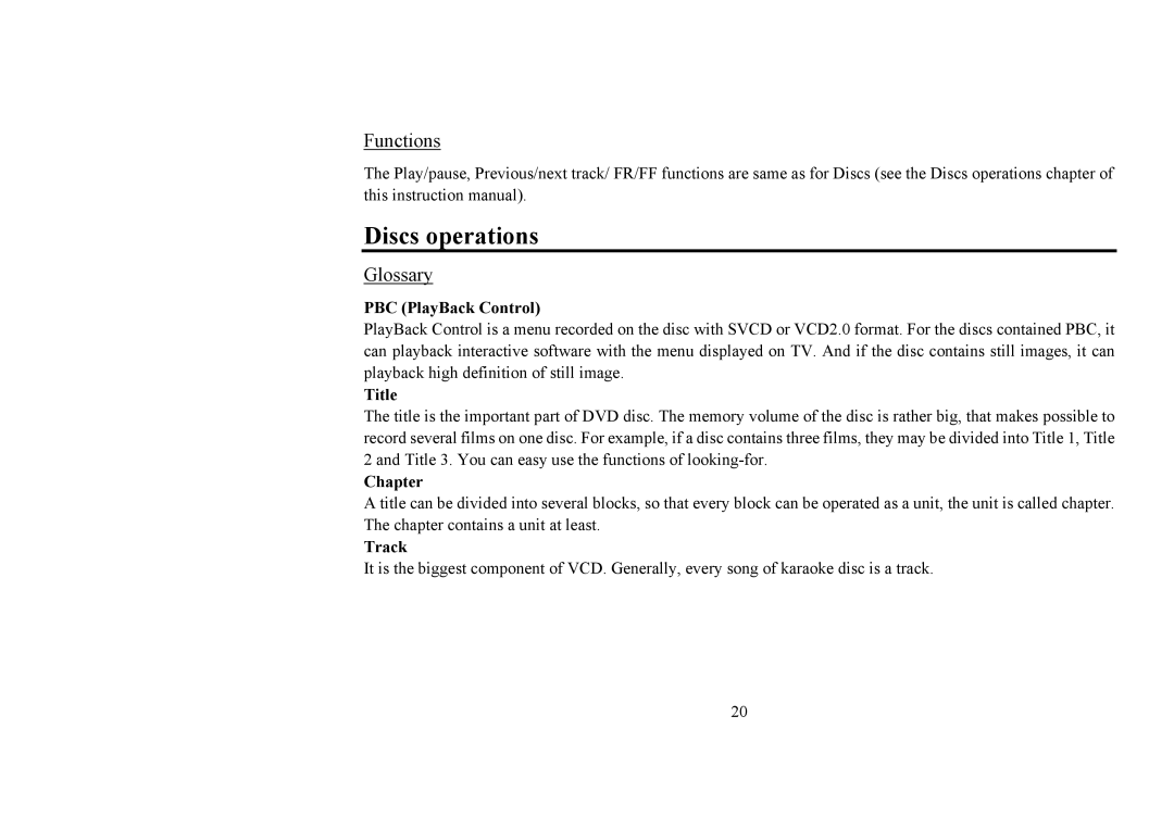 Hyundai IT H-CMD4006 instruction manual Discs operations, Functions, Glossary 