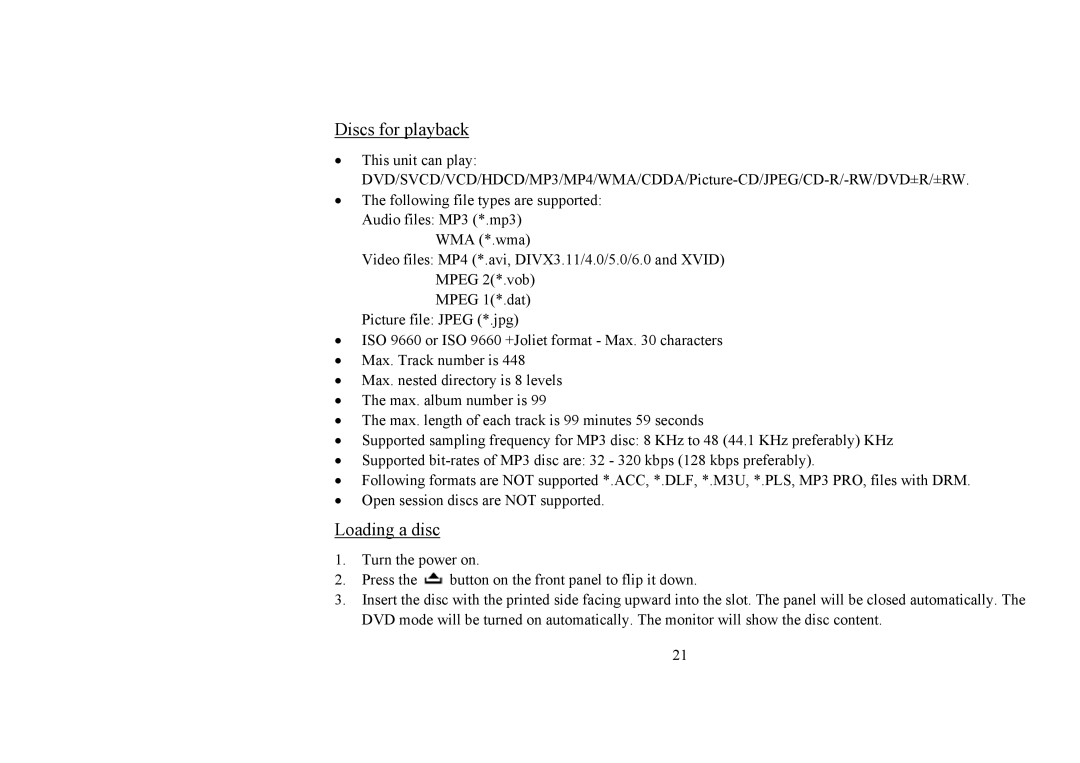 Hyundai IT H-CMD4006 instruction manual Discs for playback, Loading a disc 