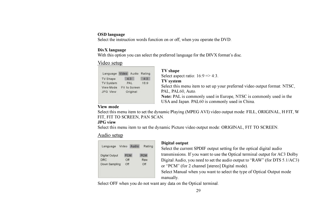 Hyundai IT H-CMD4006 instruction manual Video setup, Audio setup 