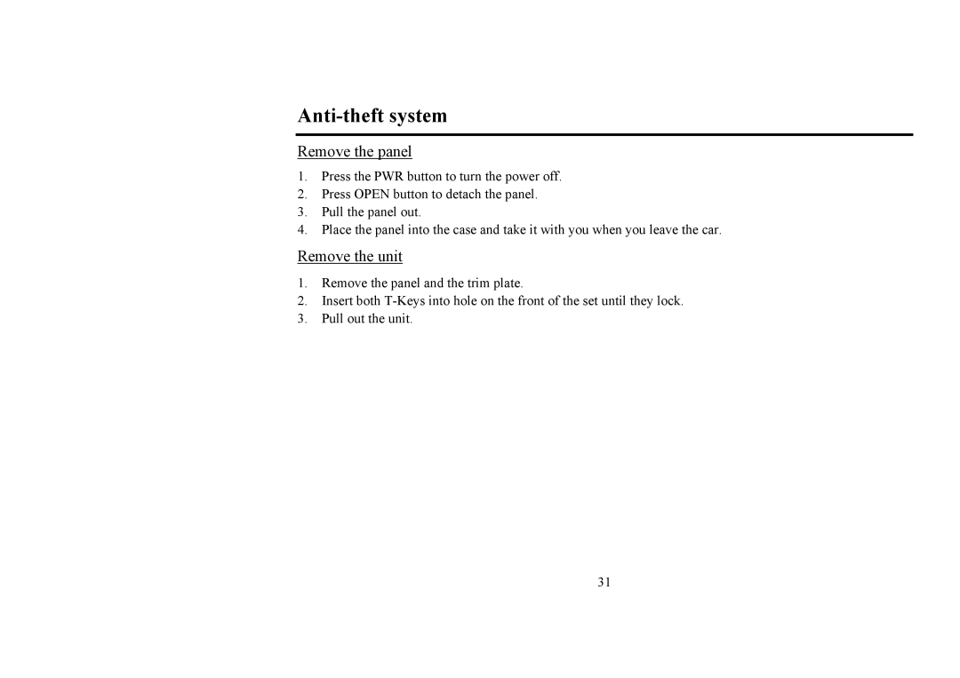 Hyundai IT H-CMD4006 instruction manual Anti-theft system, Remove the panel, Remove the unit 
