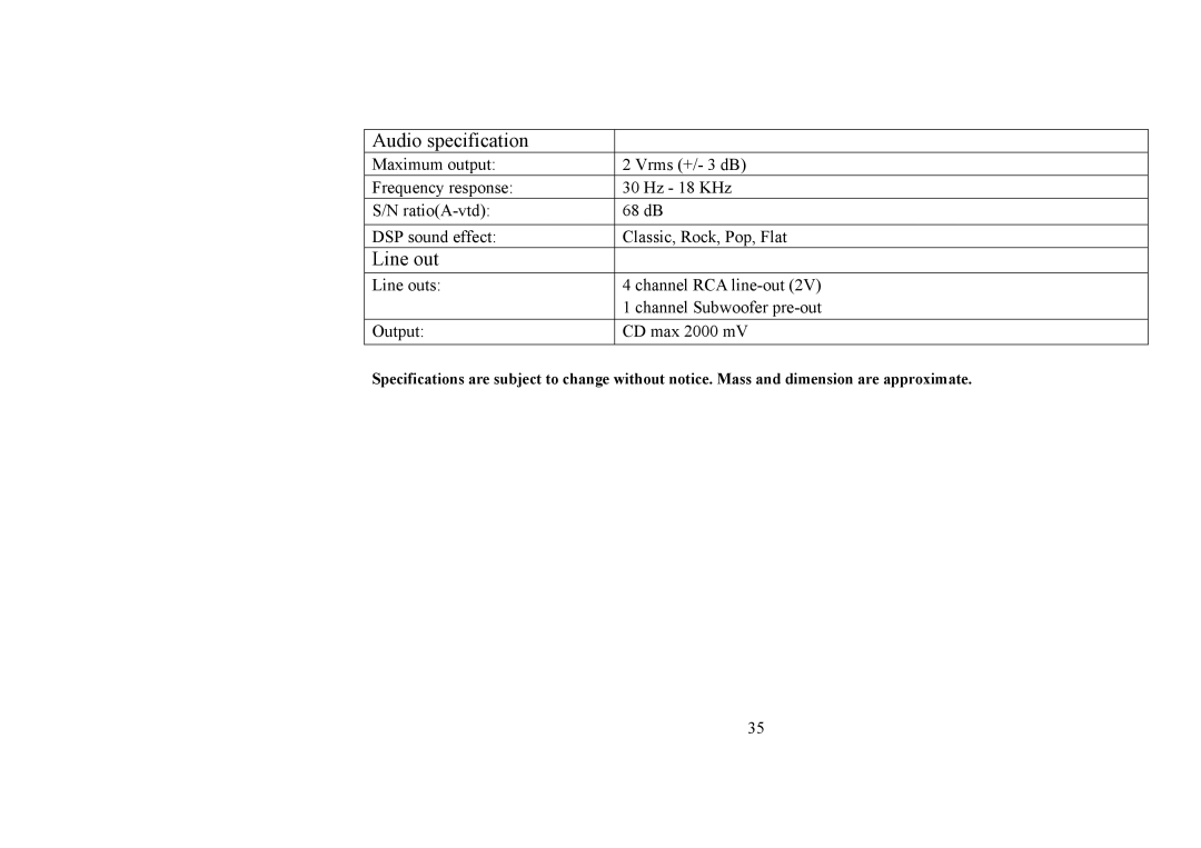 Hyundai IT H-CMD4006 instruction manual Audio specification, Line out 