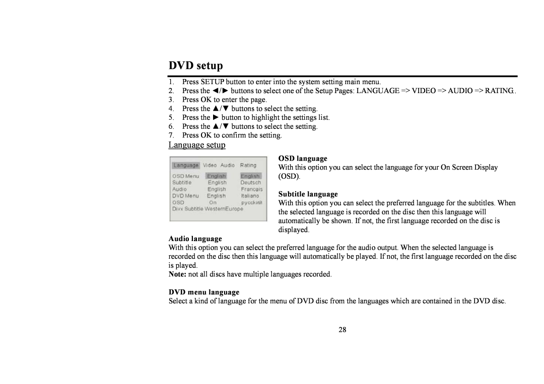 Hyundai IT H-CMD4006 instruction manual DVD setup, Language setup 