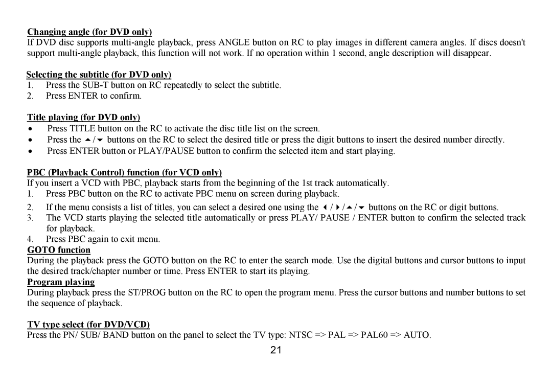 Hyundai IT H-CMD7075 Changing angle for DVD only, Selecting the subtitle for DVD only, Title playing for DVD only 