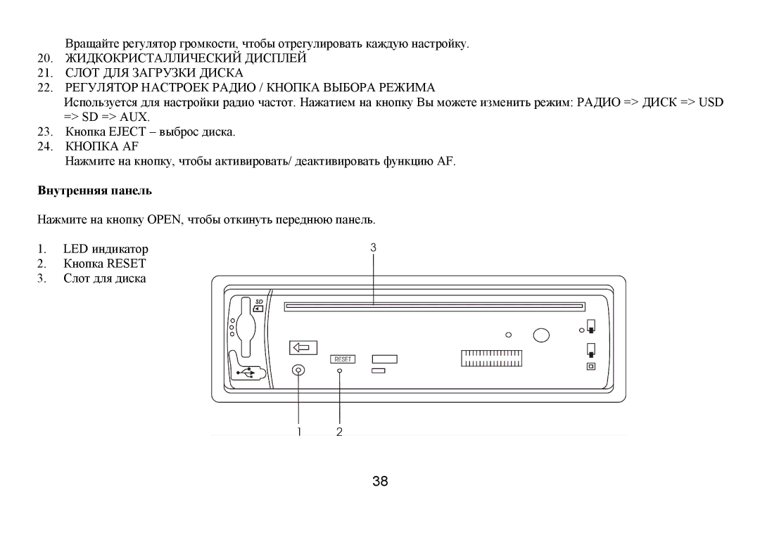 Hyundai IT H-CMD7075 instruction manual Βнутренняя панель 