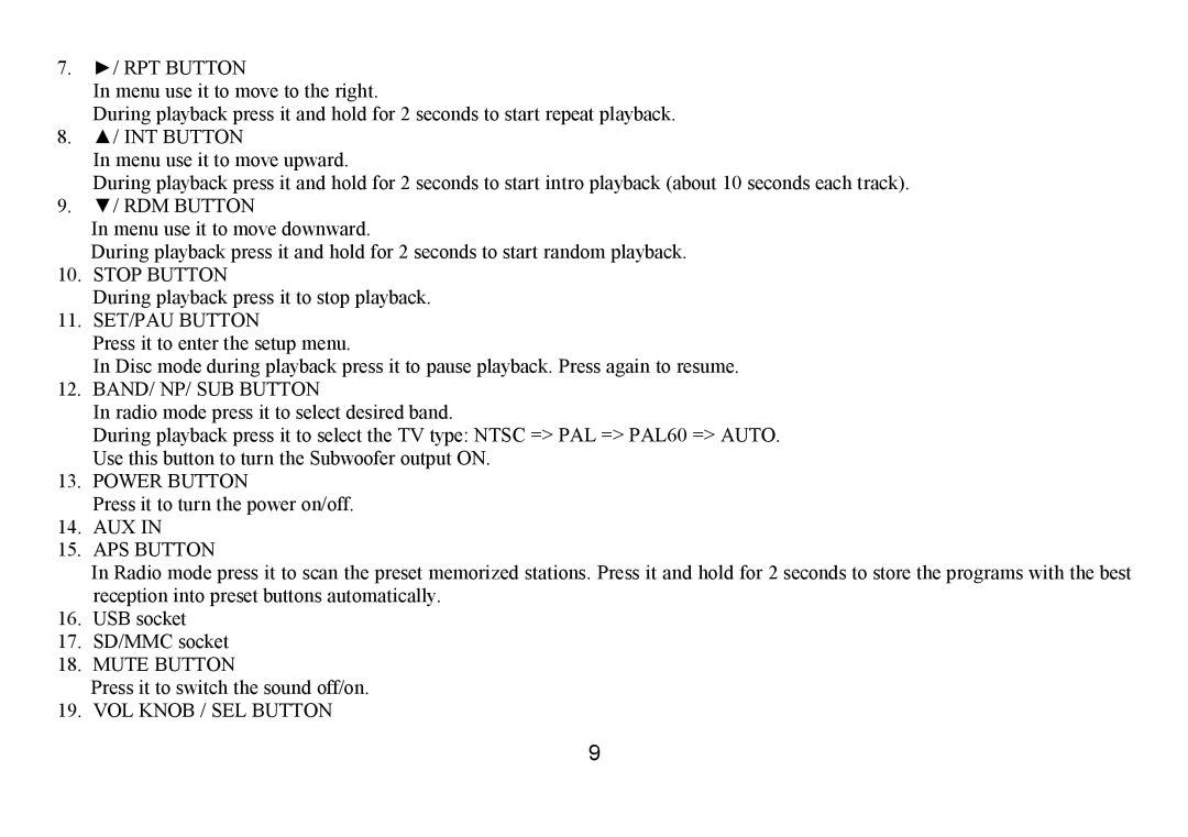 Hyundai IT H-CMD7075 instruction manual Stop Button 