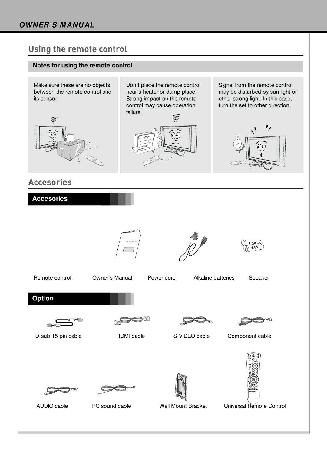 Hyundai IT HLT-2672 owner manual Accesories, Option 