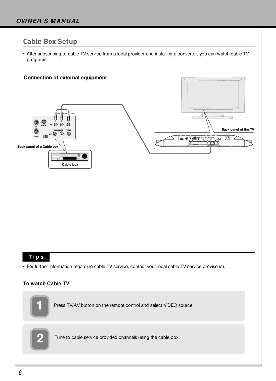 Hyundai IT HLT-2672 owner manual Cable Box Setup, To watch Cable TV 