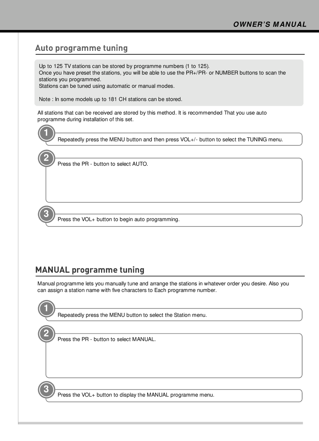 Hyundai IT HLT-2672 owner manual Auto programme tuning, Manual programme tuning 