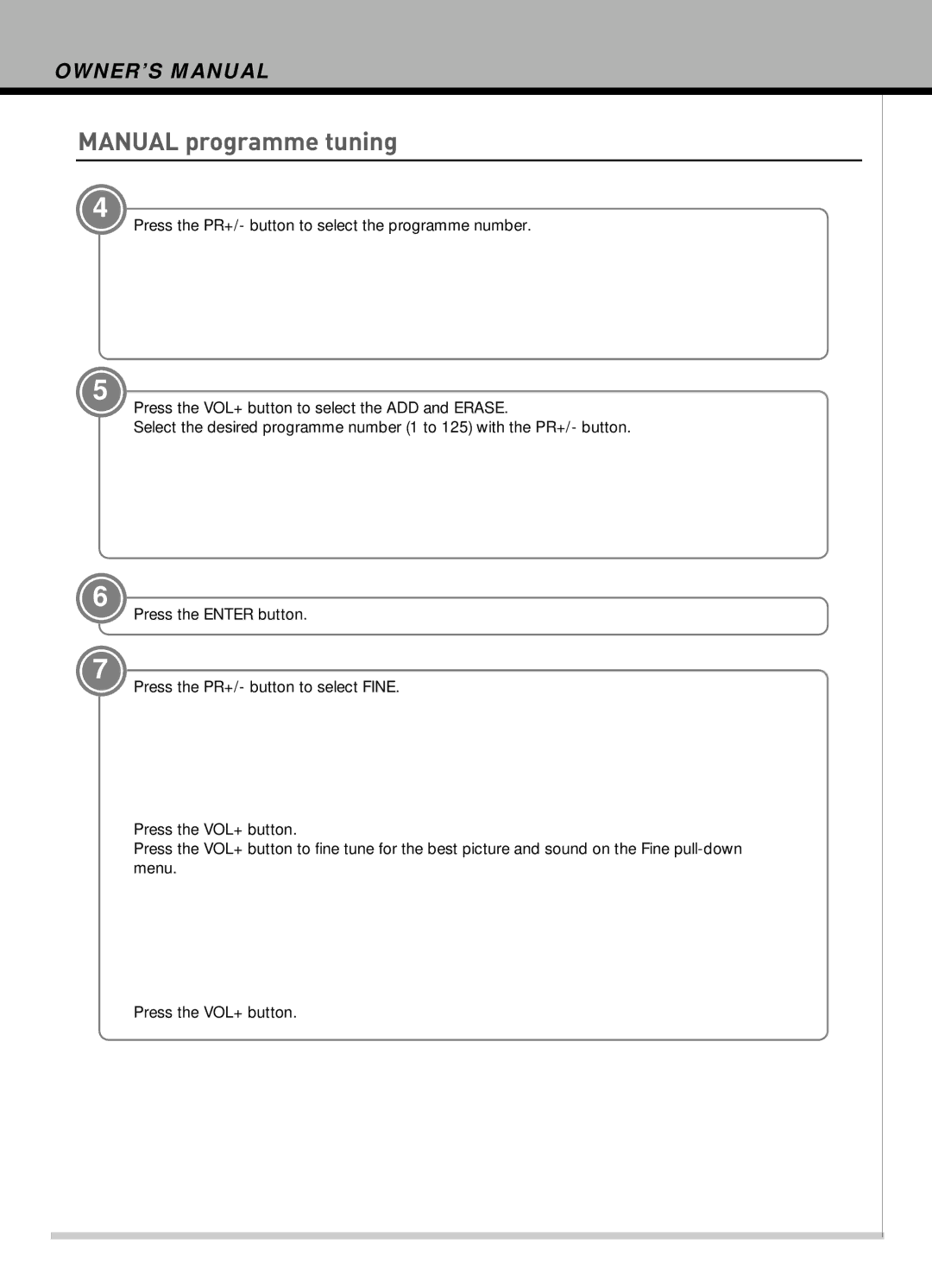 Hyundai IT HLT-2672 owner manual Manual programme tuning 