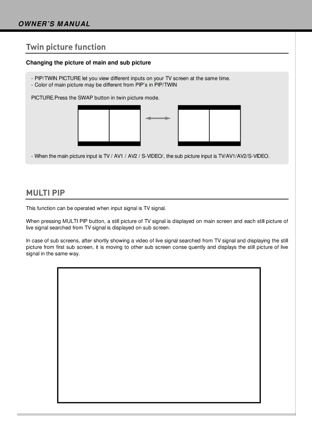 Hyundai IT HLT-2672 owner manual Twin picture function, Changing the picture of main and sub picture 