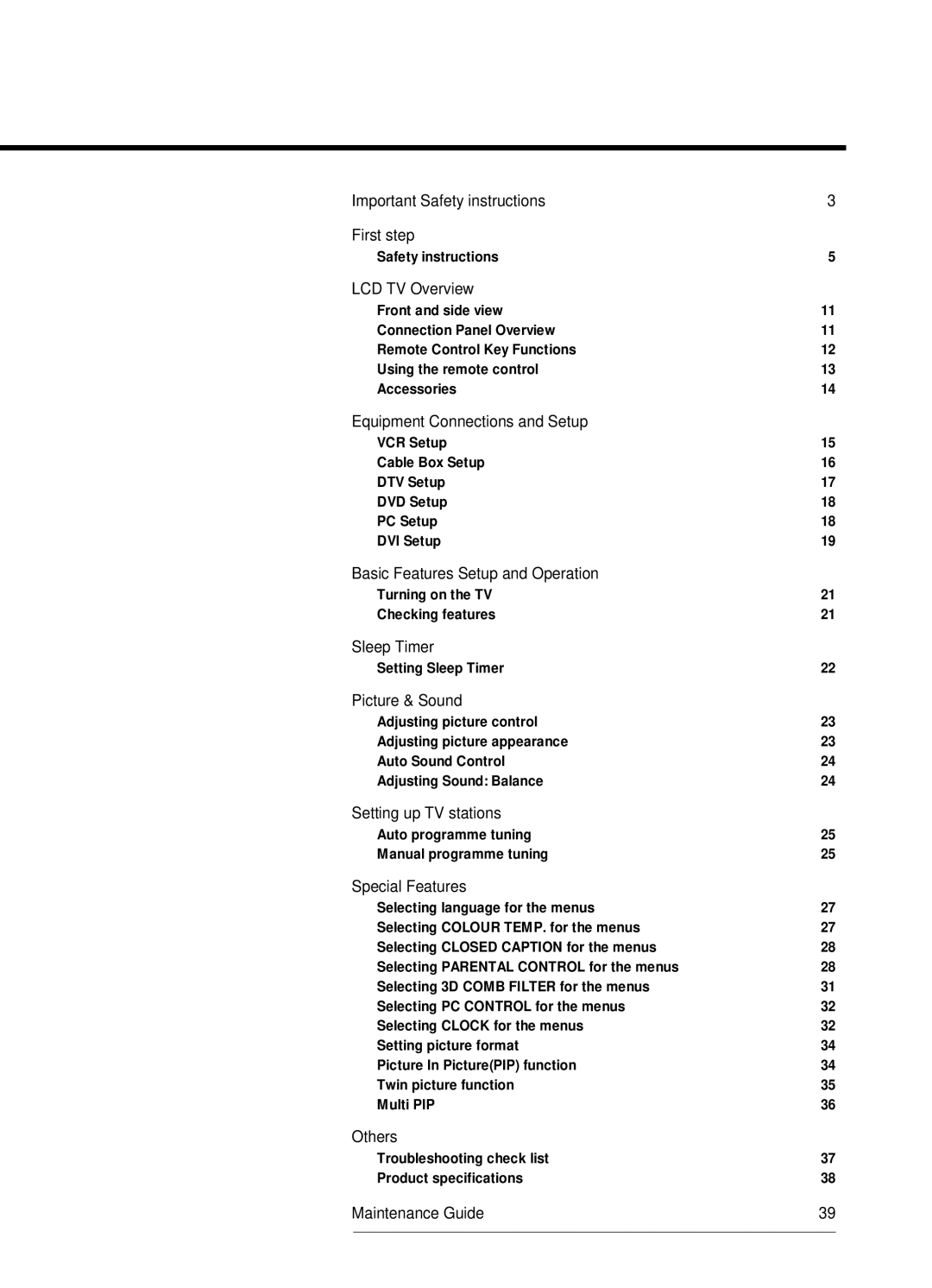 Hyundai IT HLT-2672 owner manual Table of Contents 