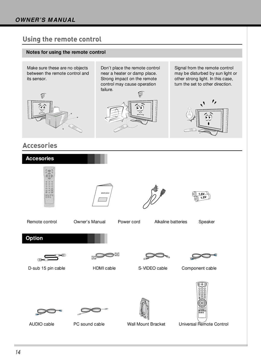 Hyundai IT HLT-3272 owner manual Accesories, Option 