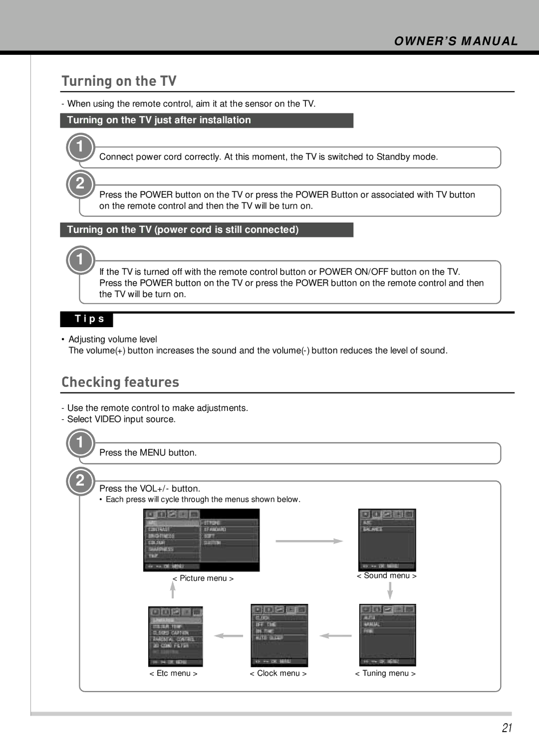 Hyundai IT HLT-3272 owner manual Turning on the TV, Checking features 