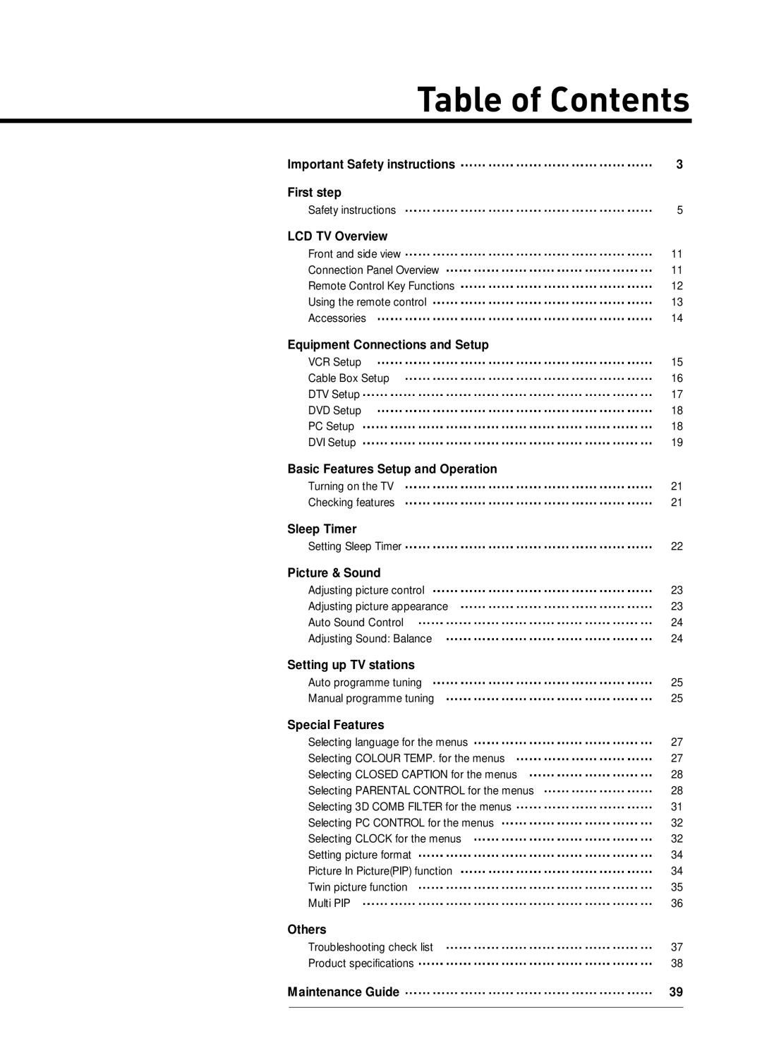 Hyundai IT HLT-3272 owner manual Table of Contents 