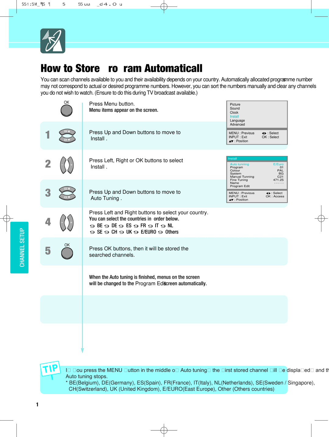 Hyundai IT HQL260WR, 320WR manual How to Store Program Automatically, Be DE ES FR IT NL SE CH UK E/EURO Others 