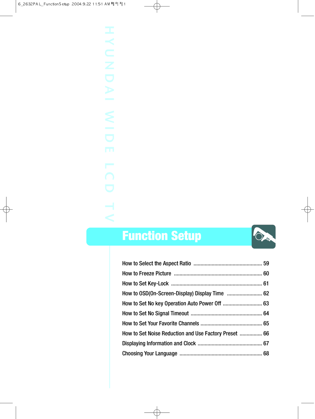 Hyundai IT 320WR, HQL260WR manual Function Setup 