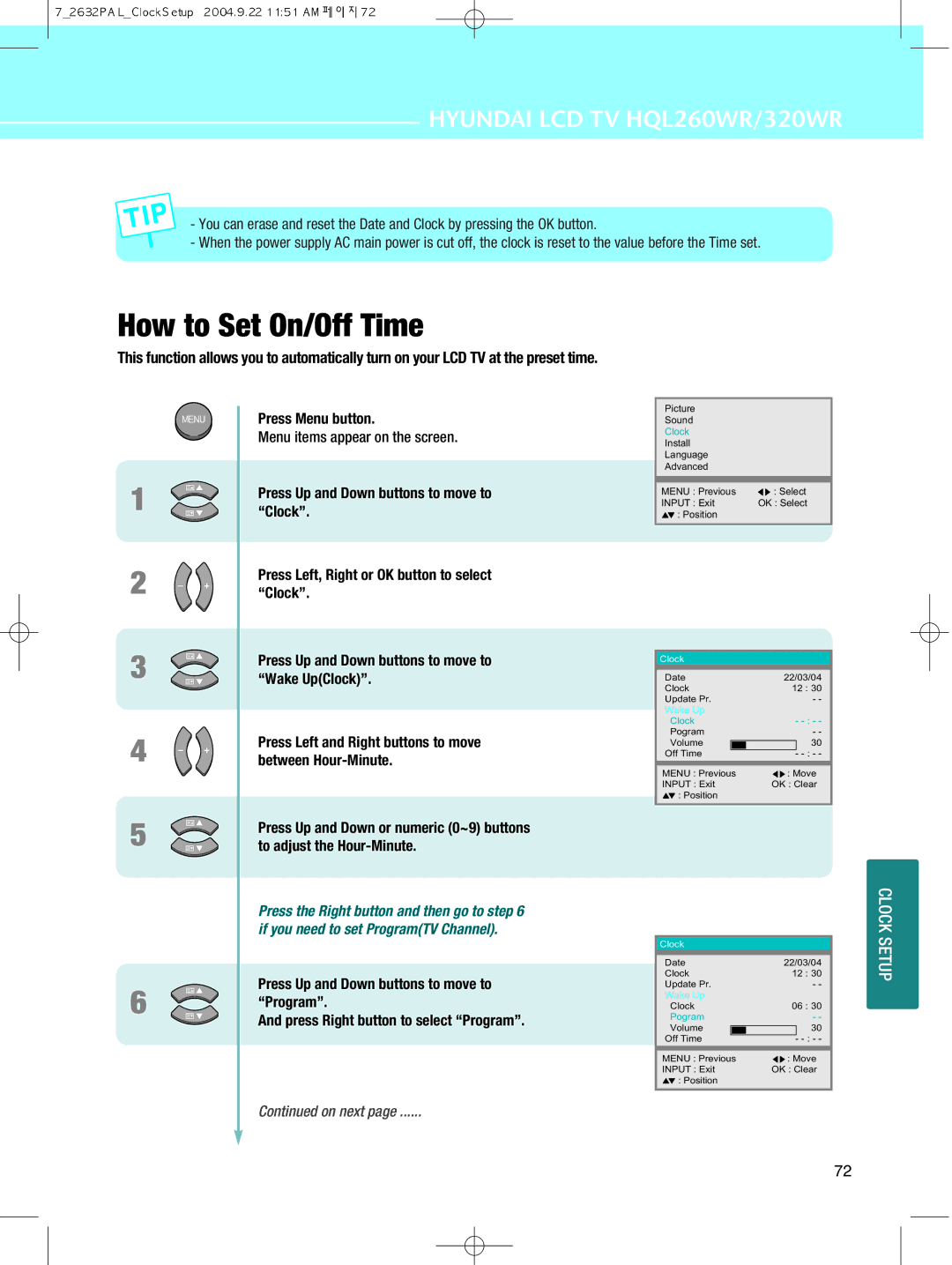 Hyundai IT 320WR, HQL260WR manual How to Set On/Off Time 