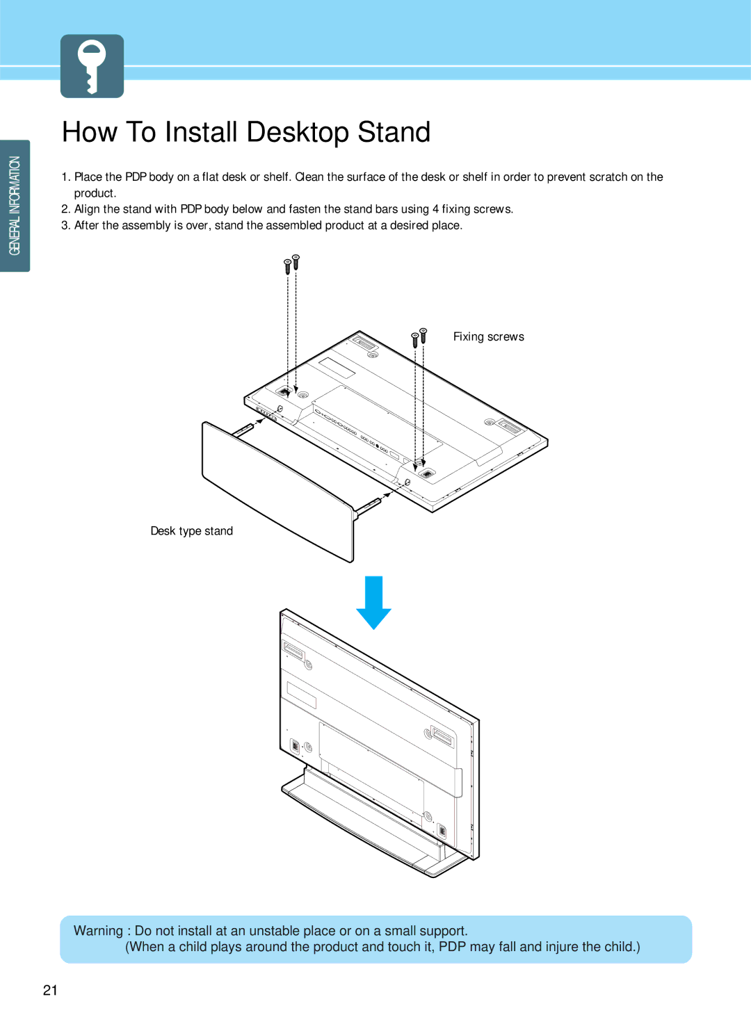 Hyundai IT HQP421SR, HQP421HR, HQP501HR manual How To Install Desktop Stand 