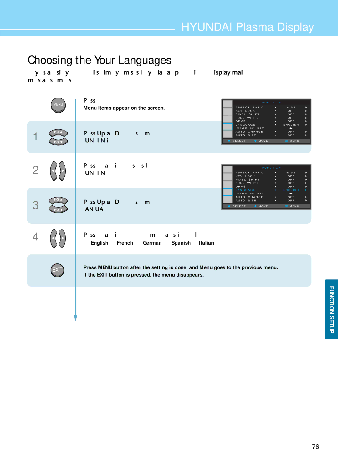 Hyundai IT HQP421HR, HQP421SR, HQP501HR manual Choosing the Your Languages 