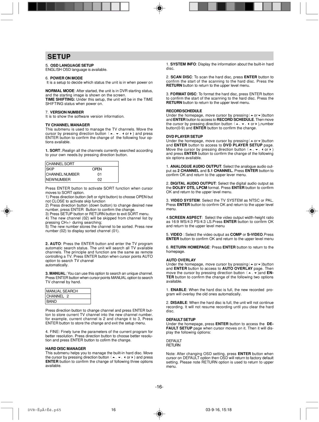 Hyundai IT HY-DVDR instruction manual Setup, Power on Mode 