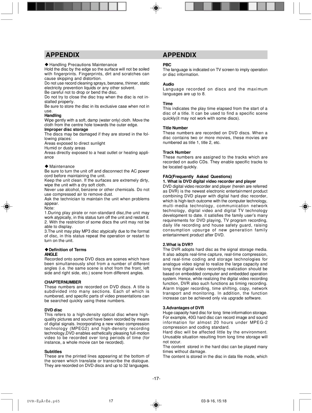 Hyundai IT HY-DVDR instruction manual Appendix, Chapternumber 