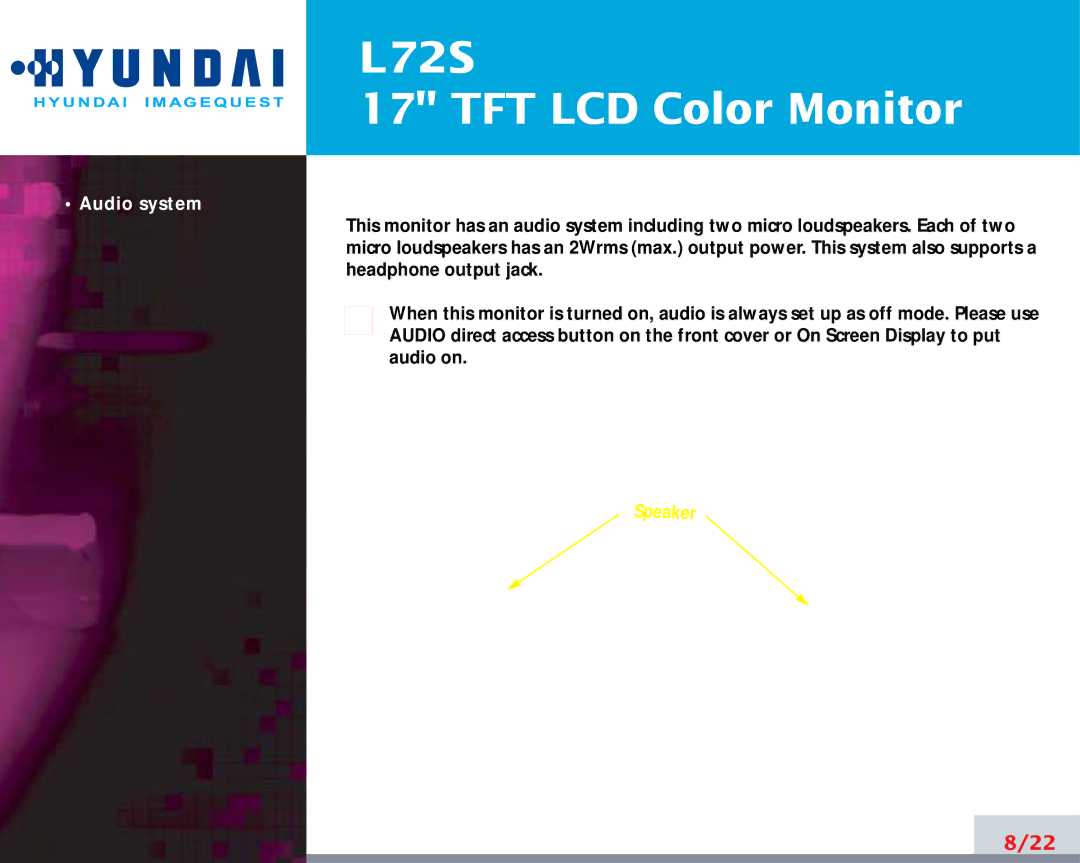 Hyundai IT L72S manual Audio system 