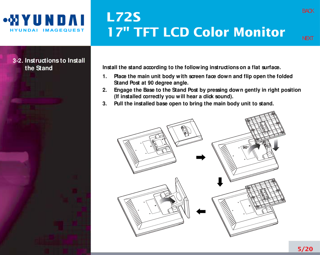 Hyundai IT L72S manual Instructions to Install the Stand 