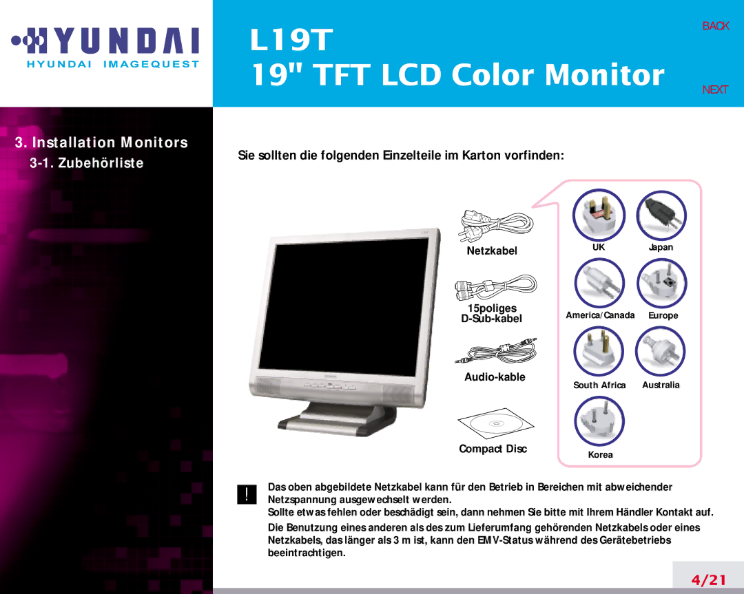 Hyundai L19T manual Installation Monitors 