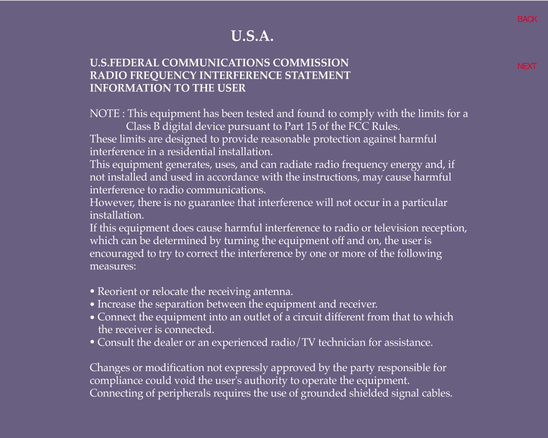 Hyundai L91A U.S.A, U.S.Federal Communications Commission, Radio Frequency Interference Statement Information To The User 