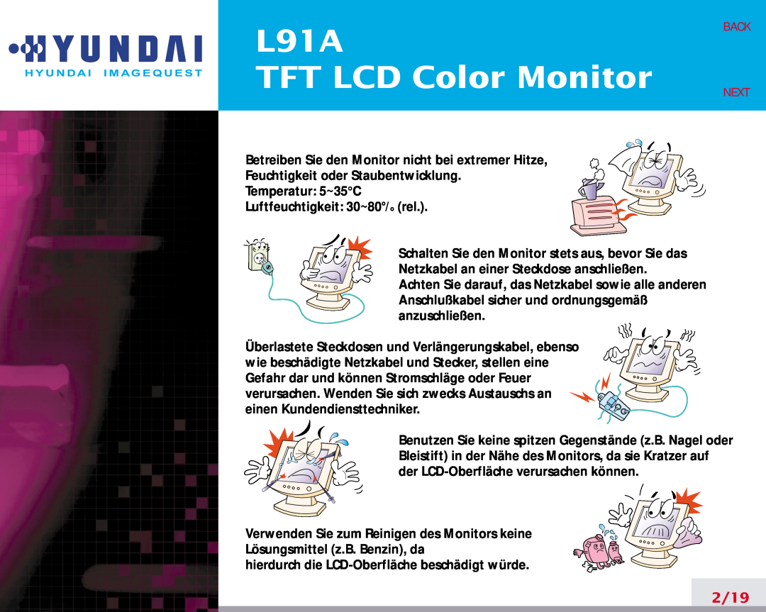 Hyundai manual L91A TFT LCD Color Monitor, 2/19, Back Next 