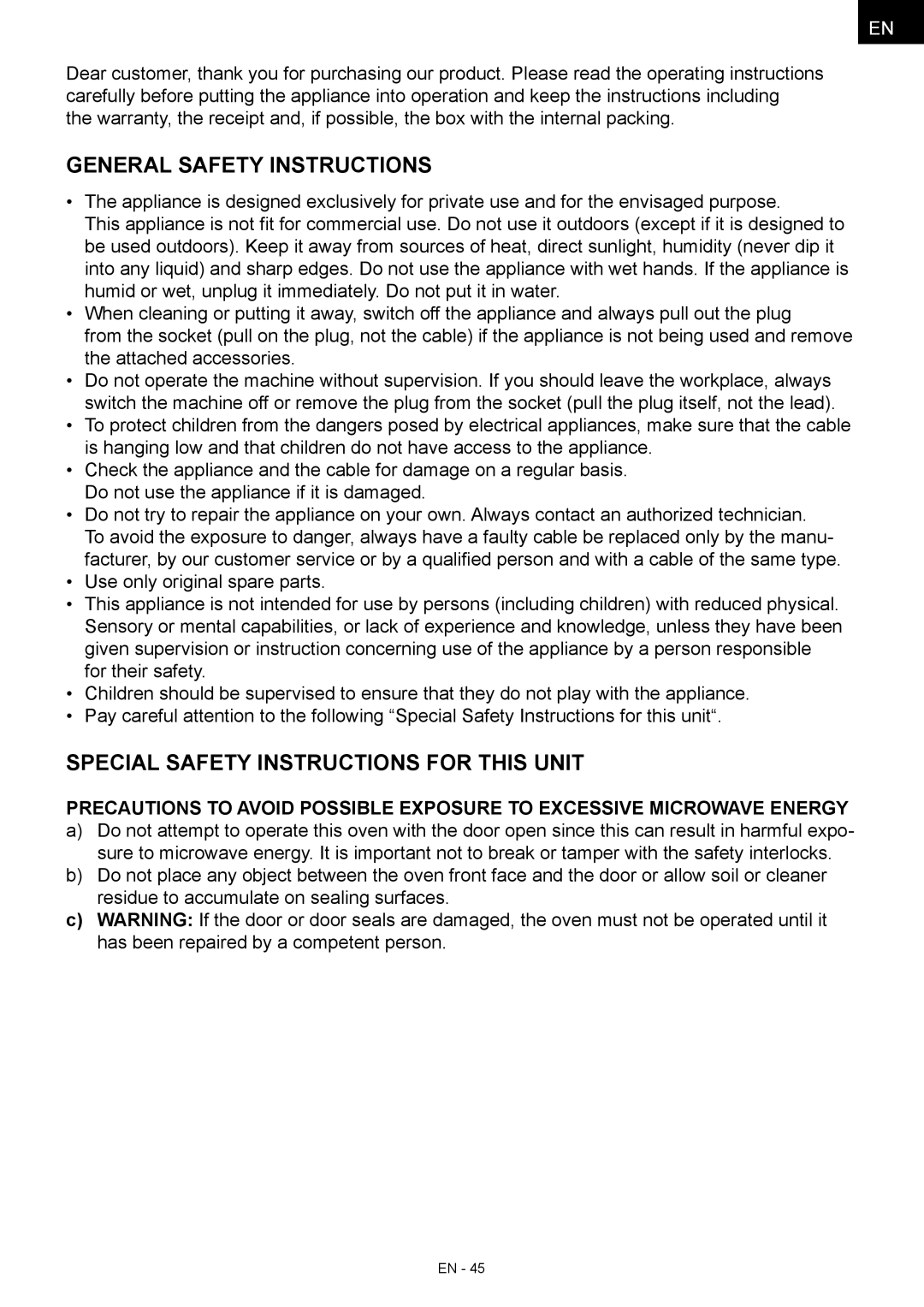 Hyundai MWEGH 281S manual General Safety Instructions, Special safety instructions for this unit 