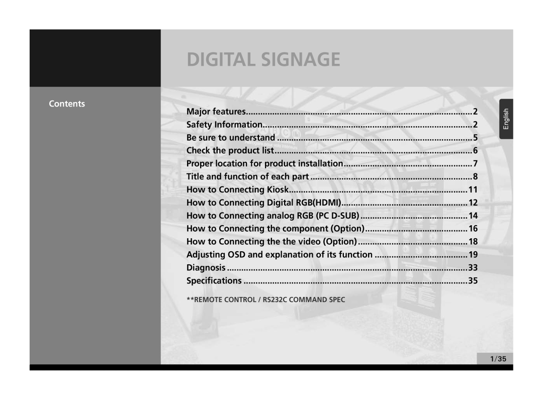 Hyundai P224WK manual Digital Signage, Contents 