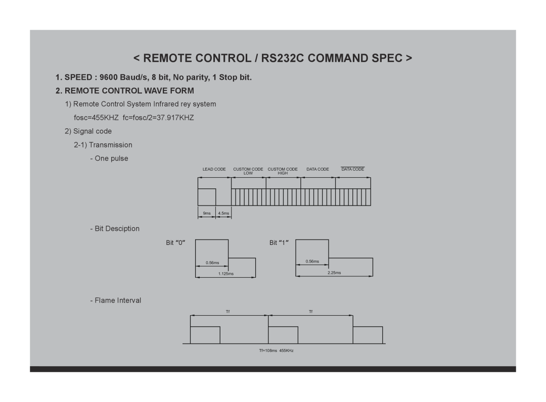 Hyundai P224WK manual REMOTE CONTROL / RS232C COMMAND SPEC, SPEED 9600 Baud/s, 8 bit, No parity, 1 Stop bit 